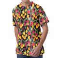 Colorful Watercolor Tulip Pattern Print Men's Velvet T-Shirt