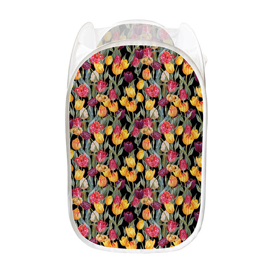 Colorful Watercolor Tulip Pattern Print Mesh Laundry Hamper