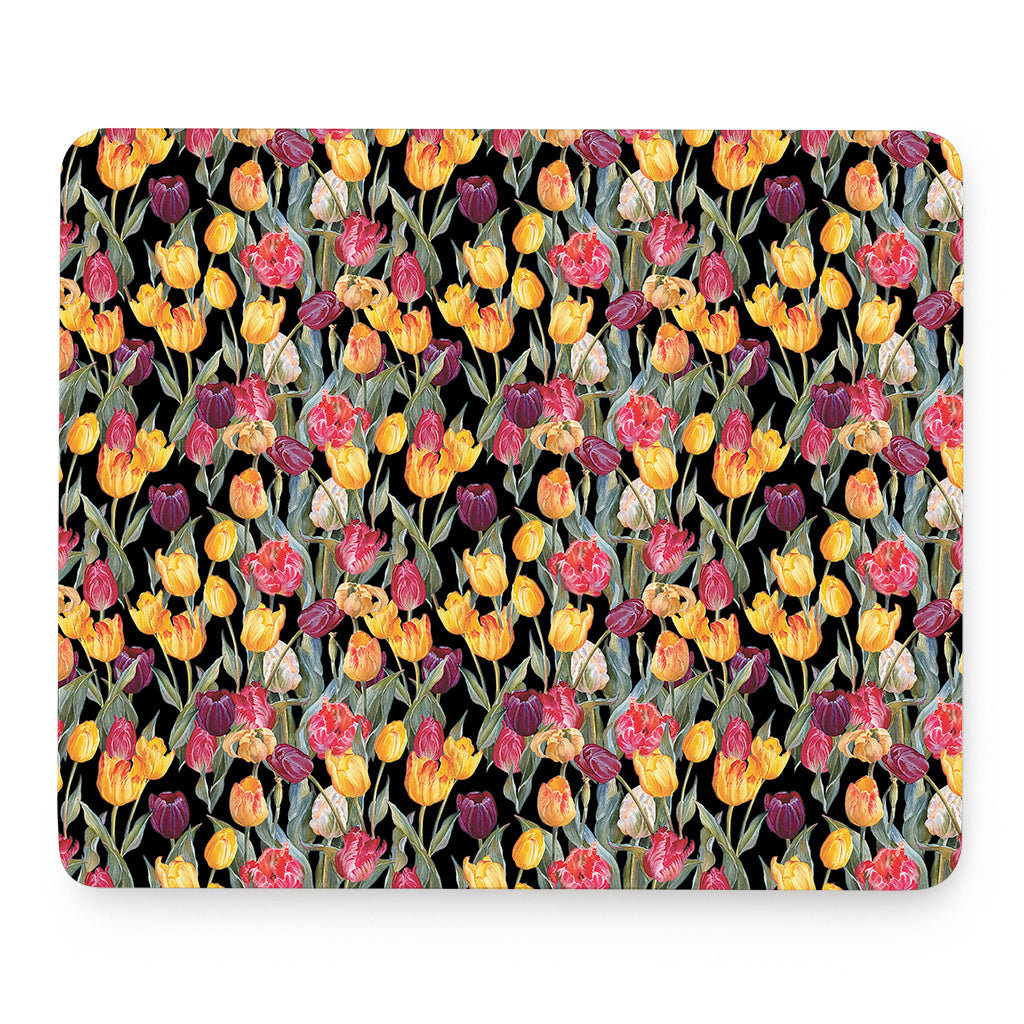 Colorful Watercolor Tulip Pattern Print Mouse Pad