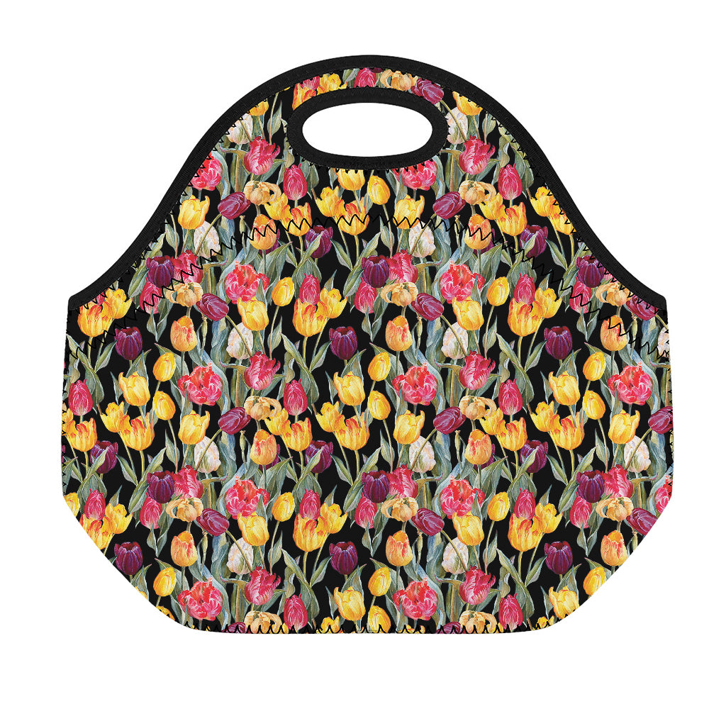 Colorful Watercolor Tulip Pattern Print Neoprene Lunch Bag