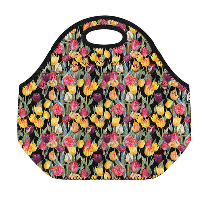 Colorful Watercolor Tulip Pattern Print Neoprene Lunch Bag