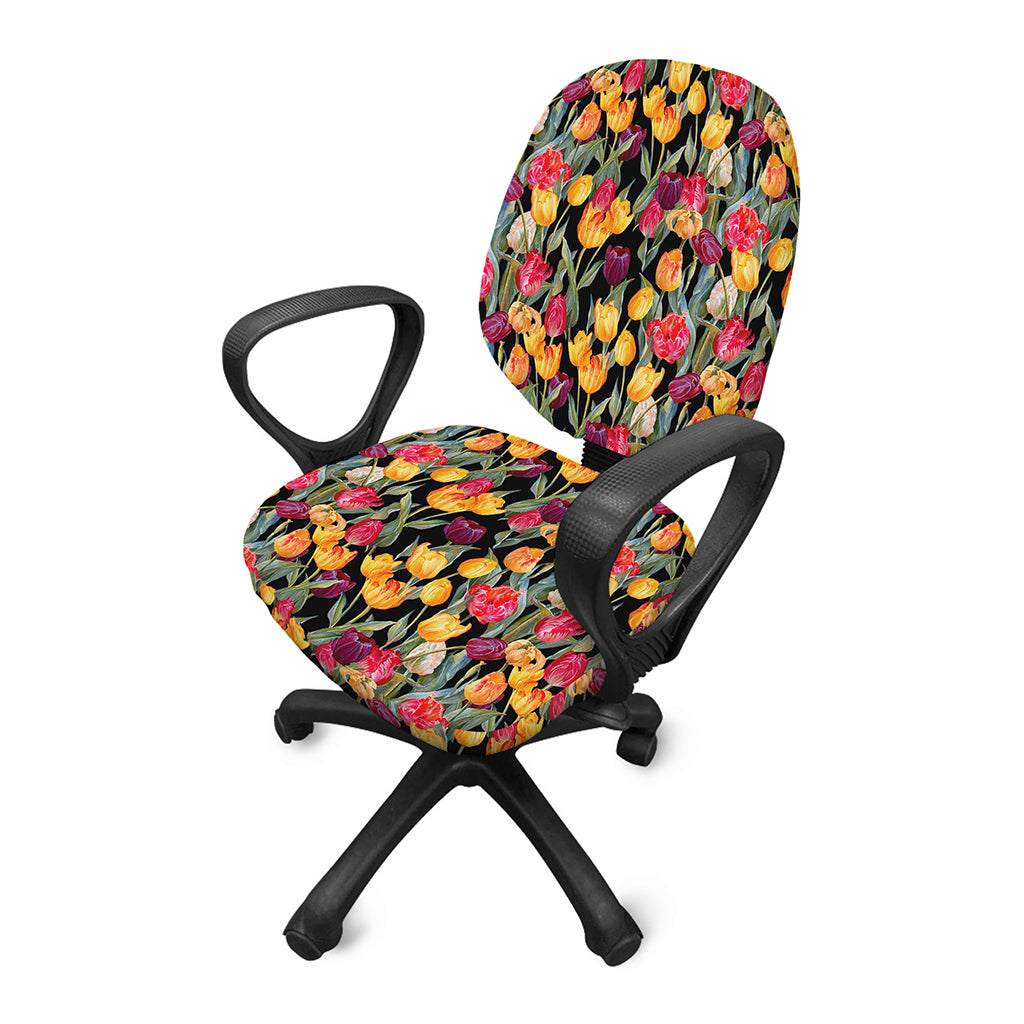 Colorful Watercolor Tulip Pattern Print Office Chair Cover