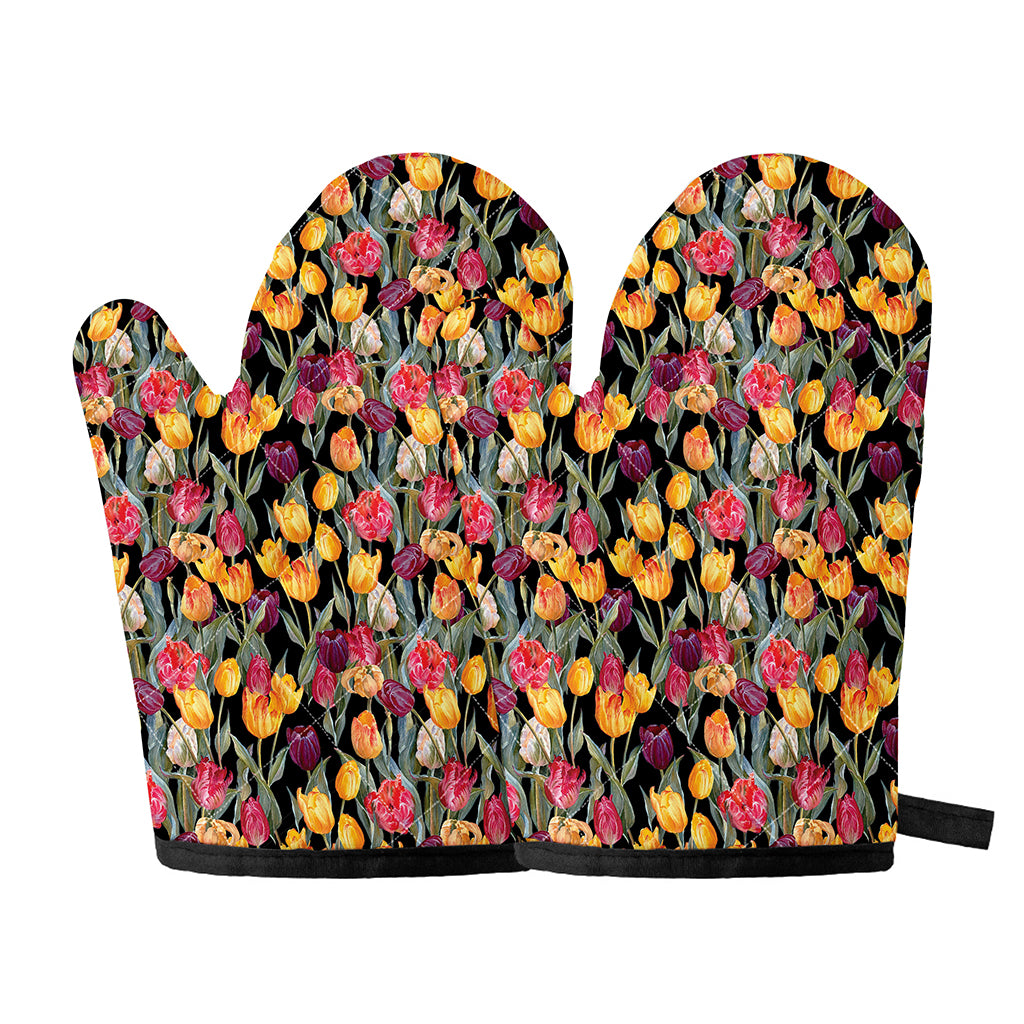 Colorful Watercolor Tulip Pattern Print Oven Mitts