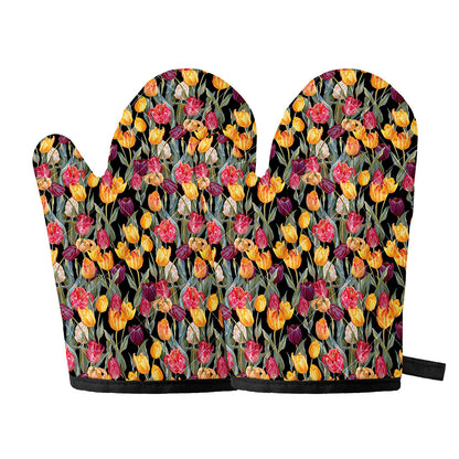 Colorful Watercolor Tulip Pattern Print Oven Mitts