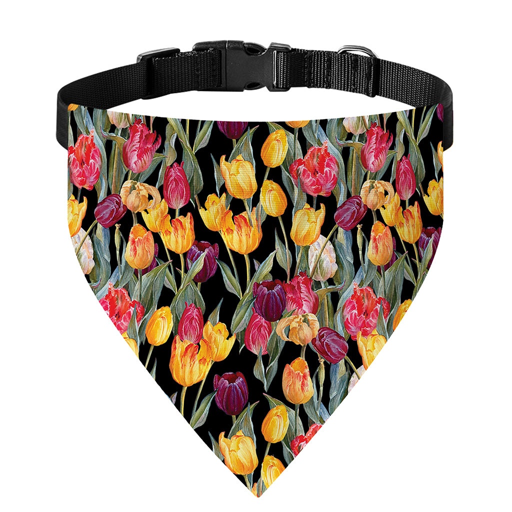 Colorful Watercolor Tulip Pattern Print Over The Collar Dog Bandana
