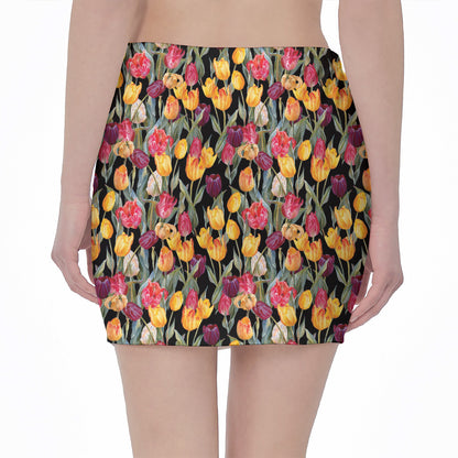 Colorful Watercolor Tulip Pattern Print Pencil Mini Skirt