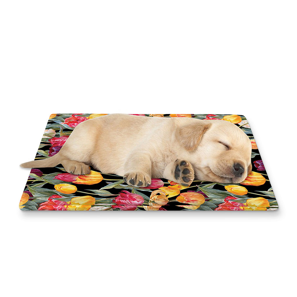Colorful Watercolor Tulip Pattern Print Pet Cooling Mat Cover