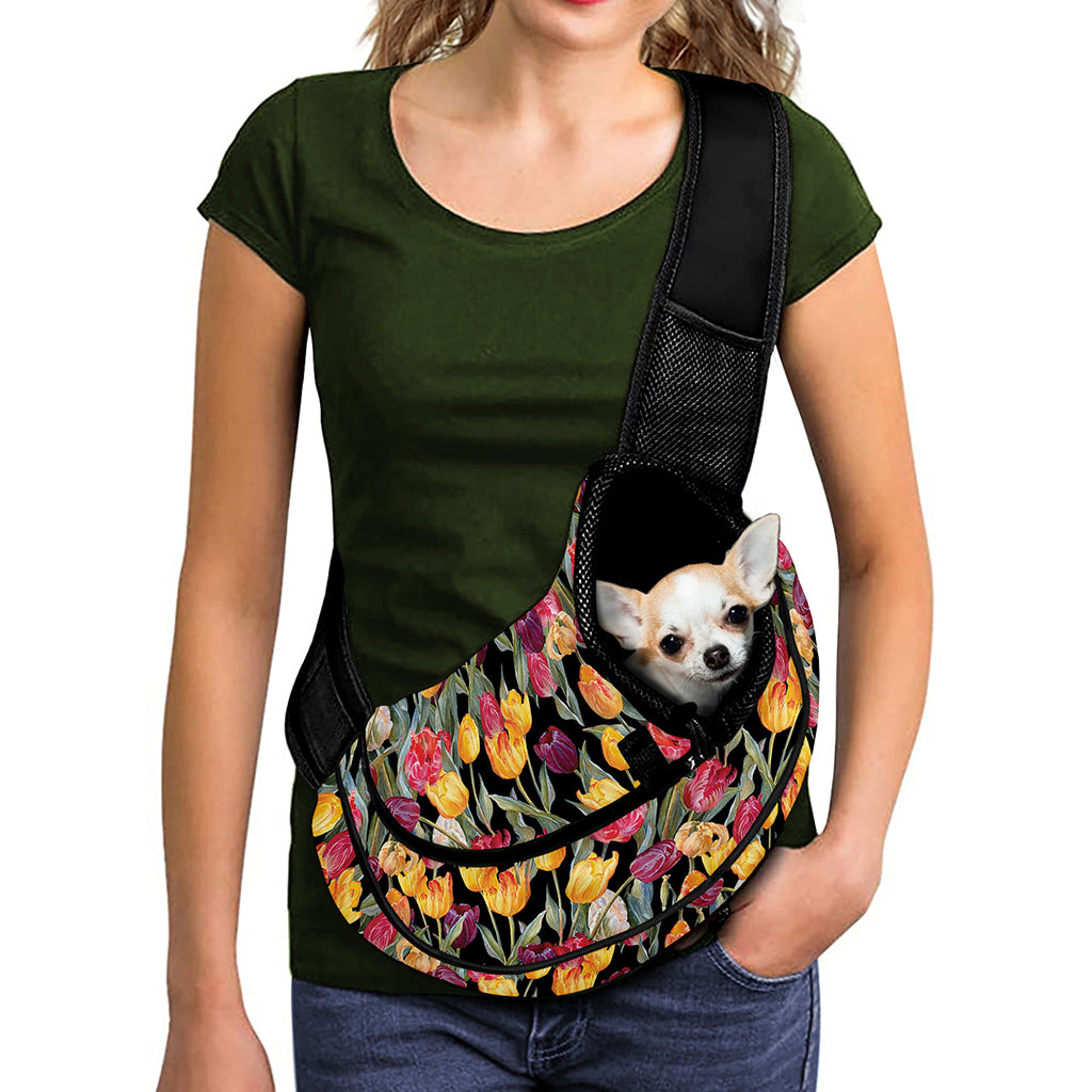 Colorful Watercolor Tulip Pattern Print Pet Sling Carrier