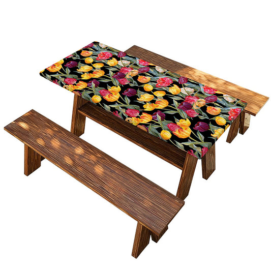 Colorful Watercolor Tulip Pattern Print Picnic Table Cover