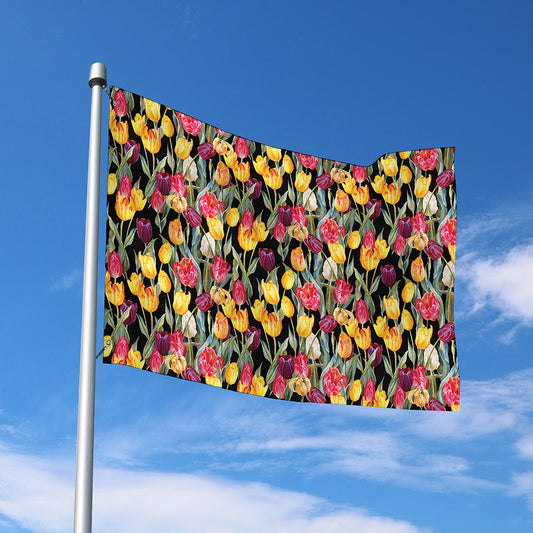 Colorful Watercolor Tulip Pattern Print Polyester Flag