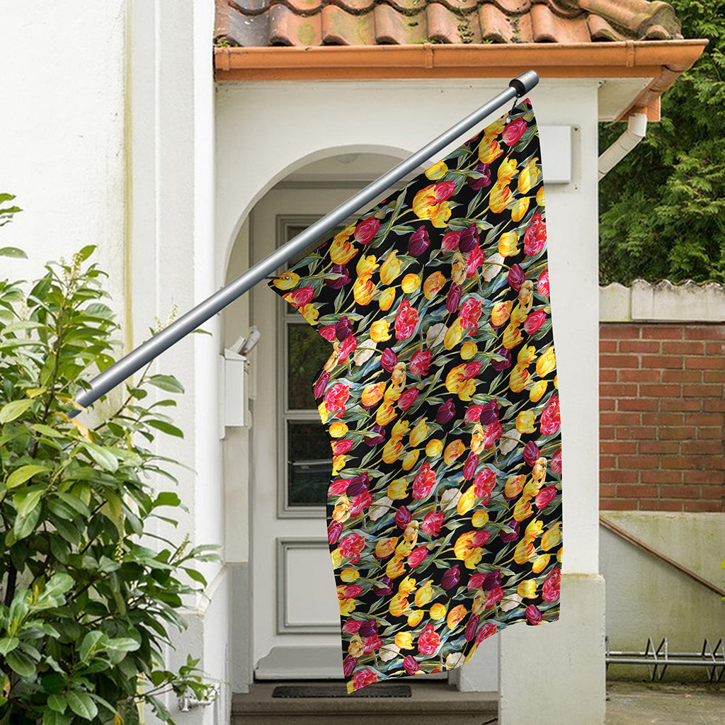 Colorful Watercolor Tulip Pattern Print Polyester Flag