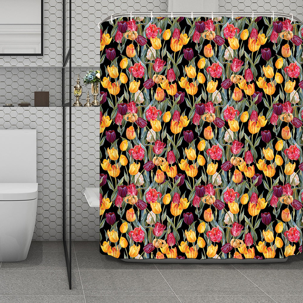 Colorful Watercolor Tulip Pattern Print Polyester Shower Curtain