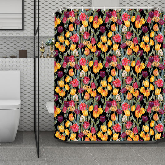 Colorful Watercolor Tulip Pattern Print Polyester Shower Curtain