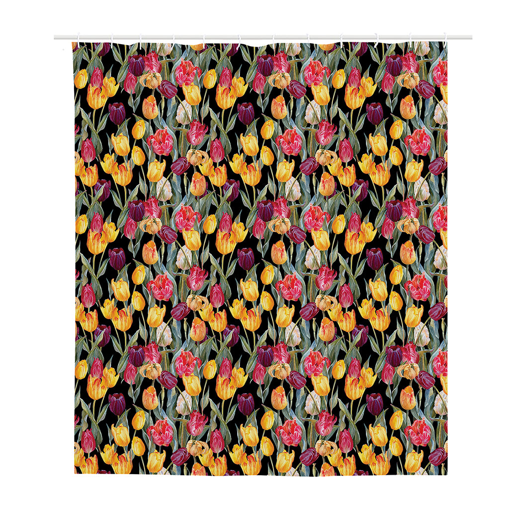 Colorful Watercolor Tulip Pattern Print Polyester Shower Curtain