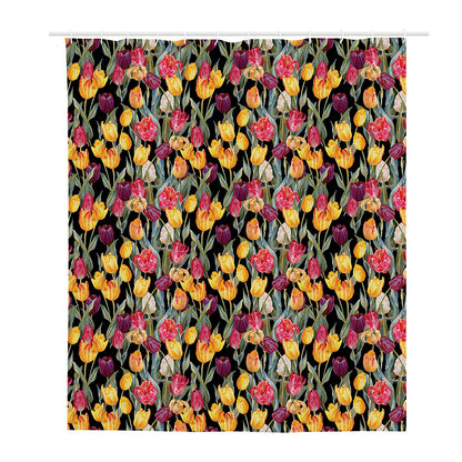Colorful Watercolor Tulip Pattern Print Polyester Shower Curtain