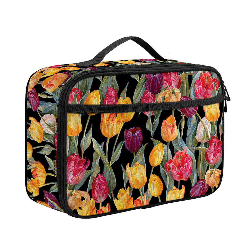 Colorful Watercolor Tulip Pattern Print Portable Lunch Bag