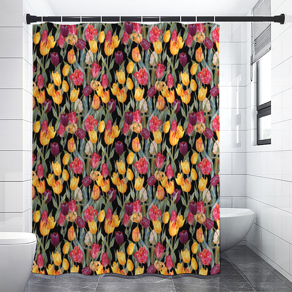 Colorful Watercolor Tulip Pattern Print Premium Shower Curtain