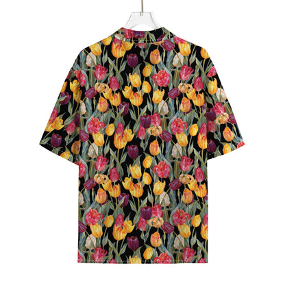 Colorful Watercolor Tulip Pattern Print Rayon Hawaiian Shirt