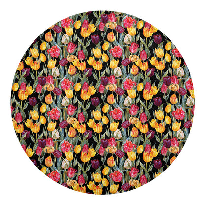Colorful Watercolor Tulip Pattern Print Round Blanket