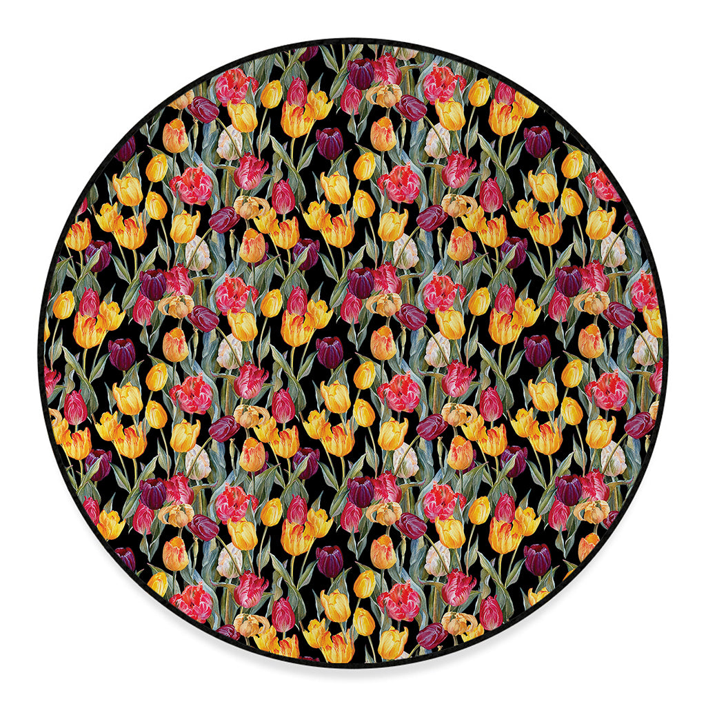 Colorful Watercolor Tulip Pattern Print Round Floor Mat
