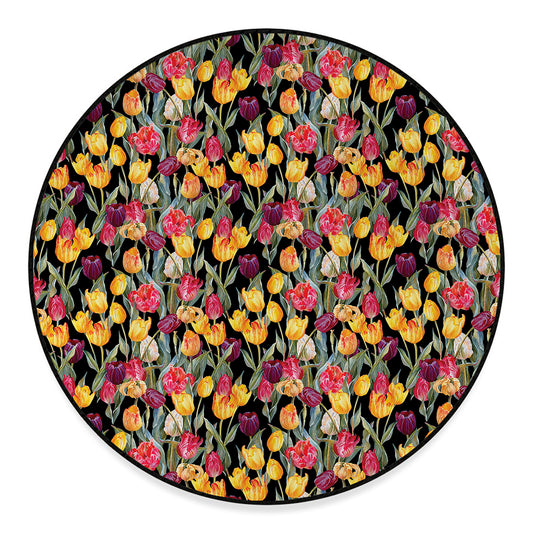 Colorful Watercolor Tulip Pattern Print Round Floor Mat