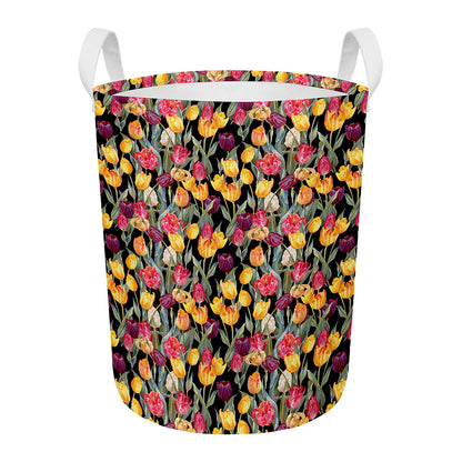 Colorful Watercolor Tulip Pattern Print Round Laundry Basket