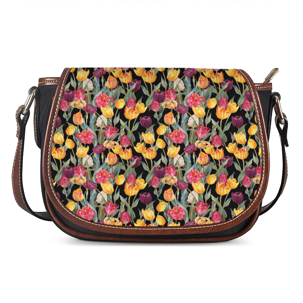 Colorful Watercolor Tulip Pattern Print Saddle Bag