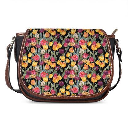 Colorful Watercolor Tulip Pattern Print Saddle Bag