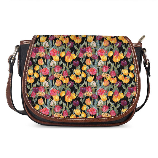 Colorful Watercolor Tulip Pattern Print Saddle Bag