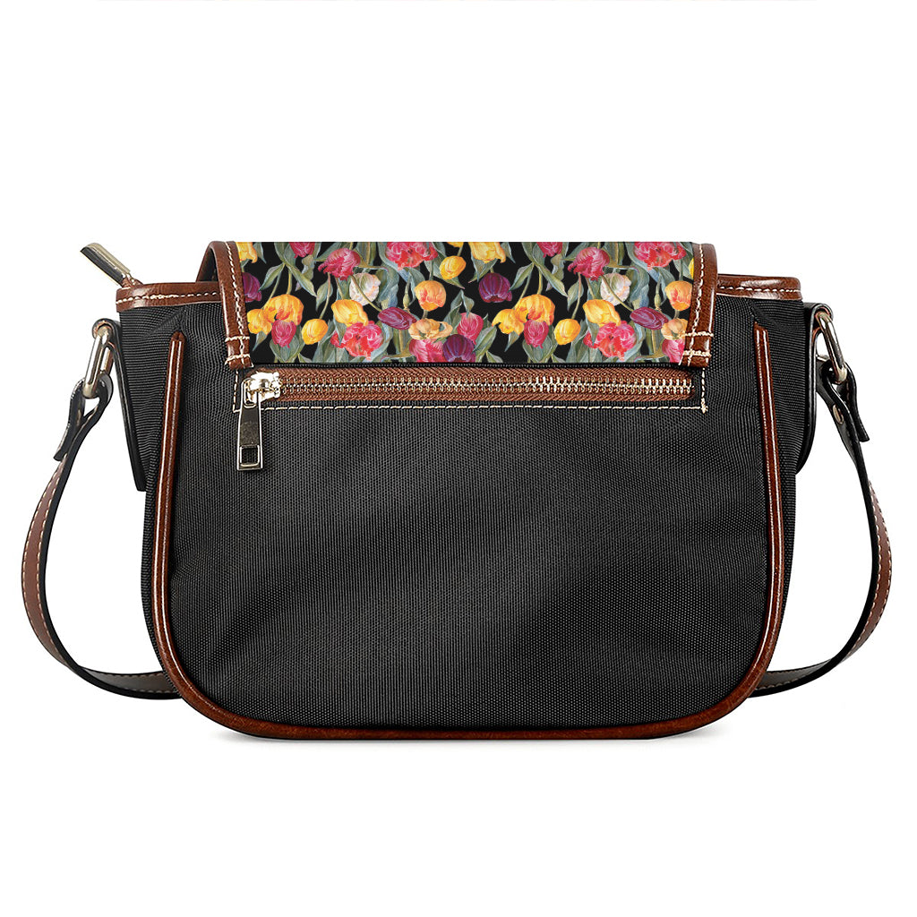 Colorful Watercolor Tulip Pattern Print Saddle Bag
