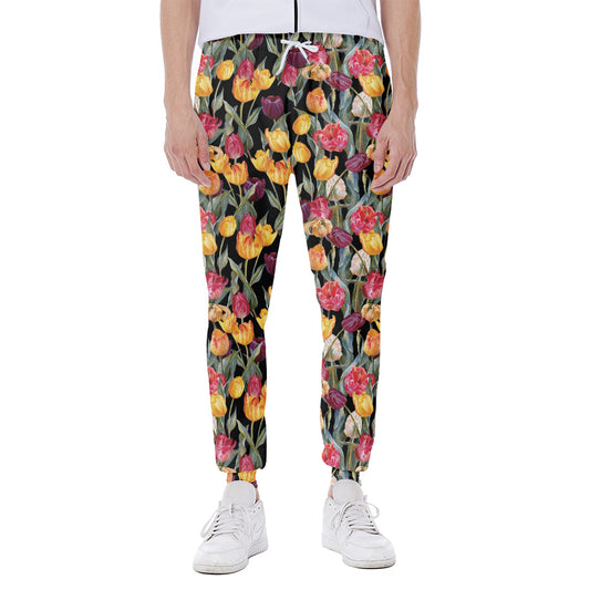 Colorful Watercolor Tulip Pattern Print Scuba Joggers