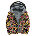 Colorful Watercolor Tulip Pattern Print Sherpa Lined Zip Up Hoodie