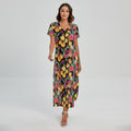 Colorful Watercolor Tulip Pattern Print Short Sleeve Maxi Dress