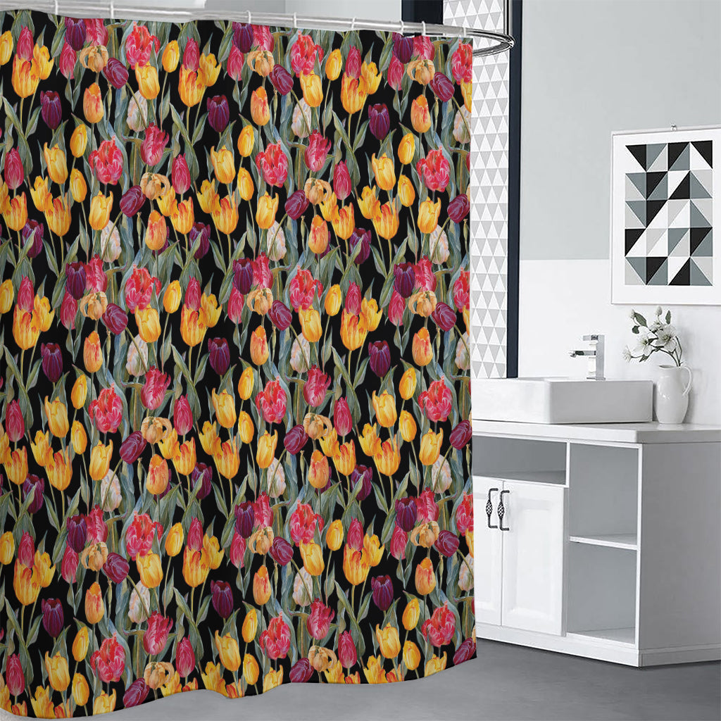 Colorful Watercolor Tulip Pattern Print Shower Curtain
