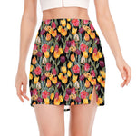 Colorful Watercolor Tulip Pattern Print Side Slit Mini Skirt