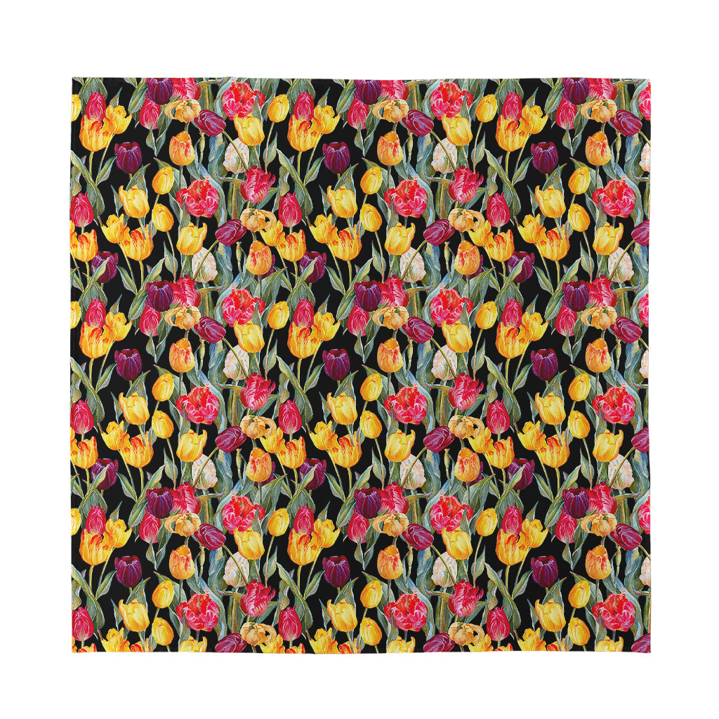 Colorful Watercolor Tulip Pattern Print Silk Bandana