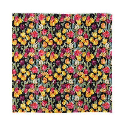Colorful Watercolor Tulip Pattern Print Silk Bandana