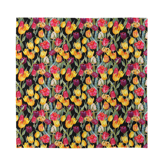 Colorful Watercolor Tulip Pattern Print Silk Bandana