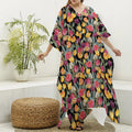 Colorful Watercolor Tulip Pattern Print Silk V-Neck Kaftan Dress