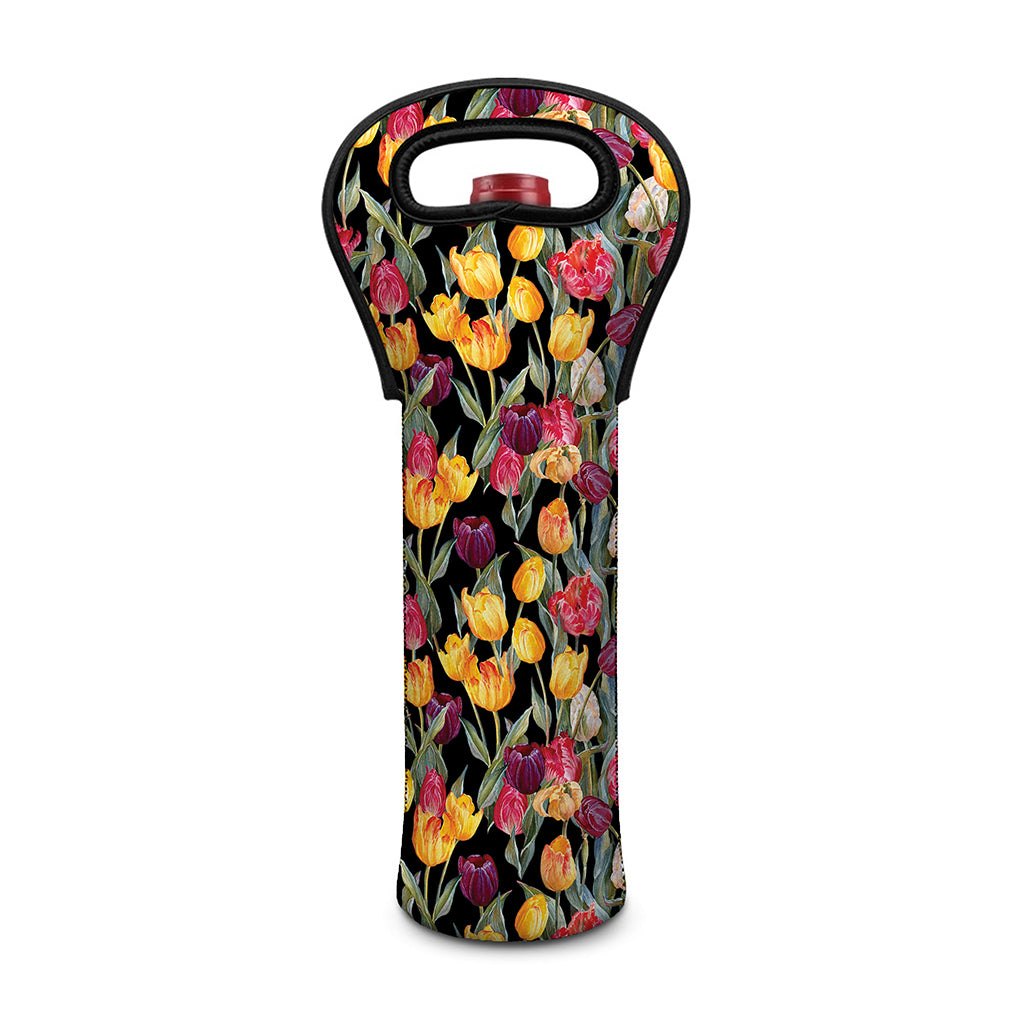 Colorful Watercolor Tulip Pattern Print Single Neoprene Wine Tote