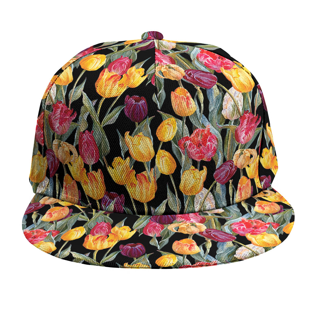 Colorful Watercolor Tulip Pattern Print Snapback Cap