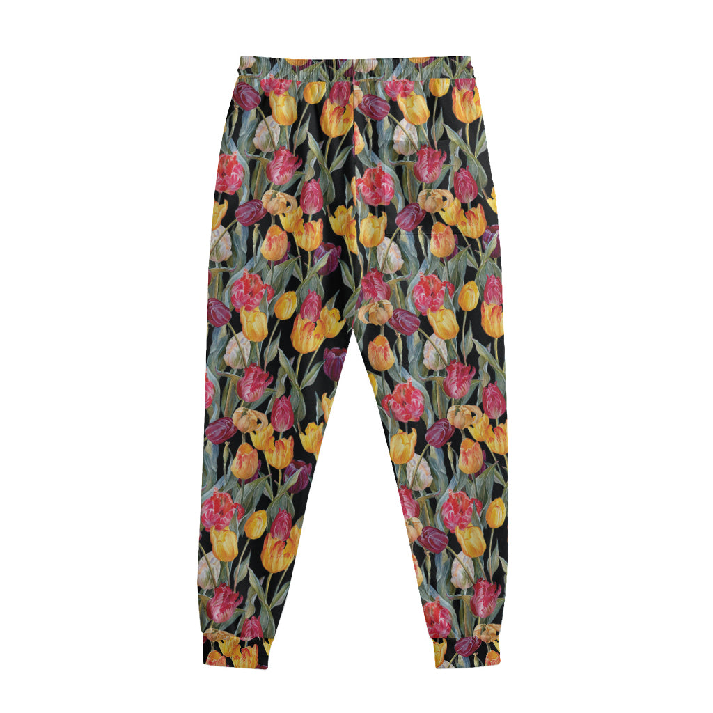 Colorful Watercolor Tulip Pattern Print Sweatpants
