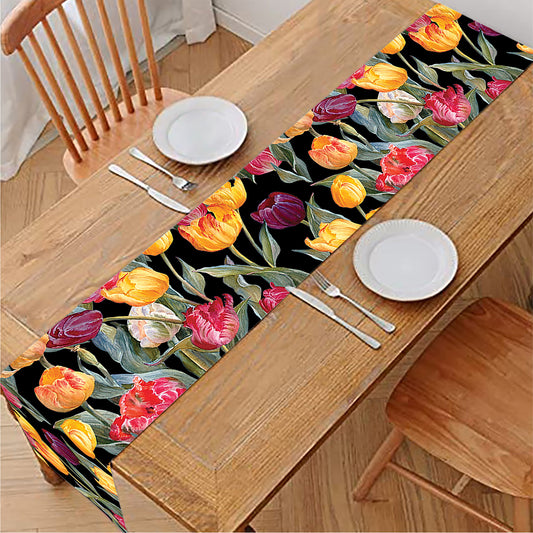 Colorful Watercolor Tulip Pattern Print Table Runner