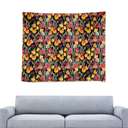 Colorful Watercolor Tulip Pattern Print Tapestry