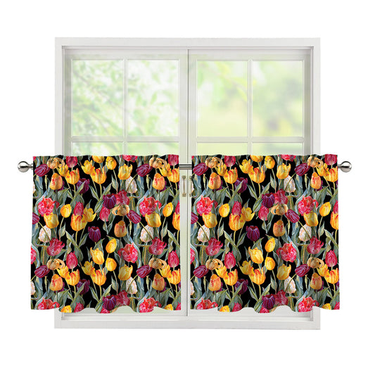 Colorful Watercolor Tulip Pattern Print Tier Curtains