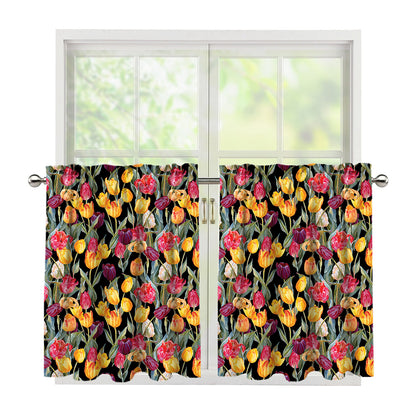 Colorful Watercolor Tulip Pattern Print Tier Curtains