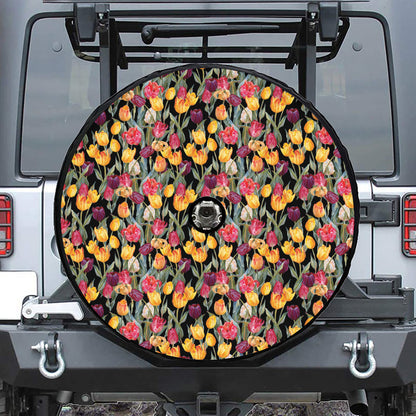Colorful Watercolor Tulip Pattern Print Tire Cover With Camera Hole