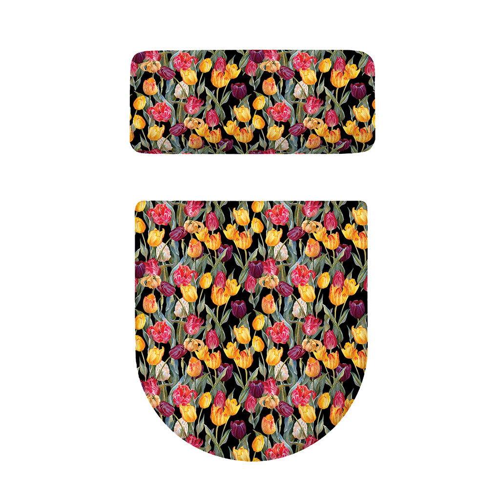 Colorful Watercolor Tulip Pattern Print Toilet Lid And Tank Cover Set
