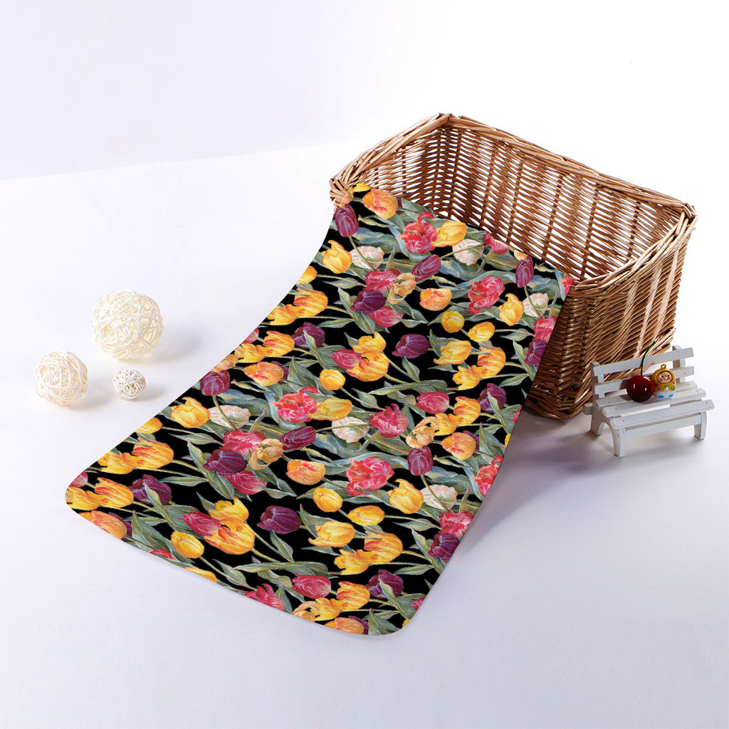 Colorful Watercolor Tulip Pattern Print Towel