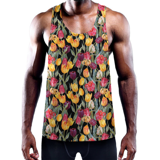 Colorful Watercolor Tulip Pattern Print Training Tank Top
